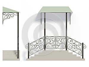 Wrought iron stairs railing and canopy