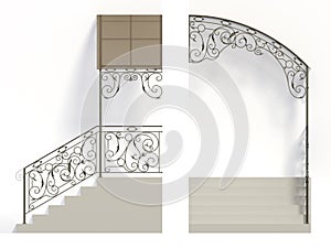 Wrought iron stairs railing and canopy