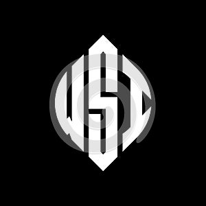 WSI circle letter logo design with circle and ellipse shape. WSI ellipse letters with typographic style. The three initials form a