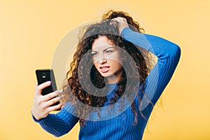 Wtf mistake angry woman hair smartphone emotion