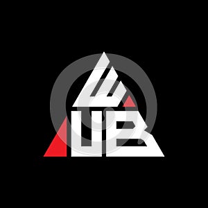 WUB triangle letter logo design with triangle shape. WUB triangle logo design monogram. WUB triangle vector logo template with red