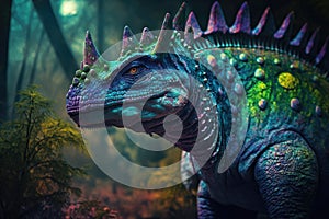 Wuerhosaurus Colorful Dangerous Dinosaur in Lush Prehistoric Nature by Generative AI