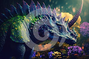 Wuerhosaurus Colorful Dangerous Dinosaur in Lush Prehistoric Nature by Generative AI