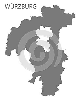 Wuerzburg grey county map of Bavaria Germany