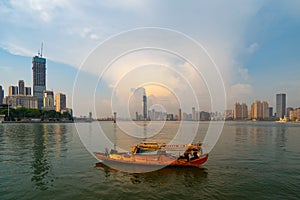 Wuhan city sunset skyline scenery in summer