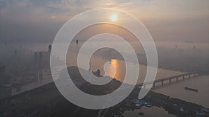 Wuhan summer city skyline sunrise scenery