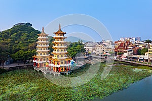 Wuliting pavilion at twilight. Kaohsiung`s famous tourist attractions in Taiwan