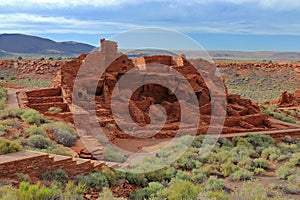 Wupatki National Monument, Arizona, Wupatki Pueblo Ruins in Evening Light, Southwest Desert, USA