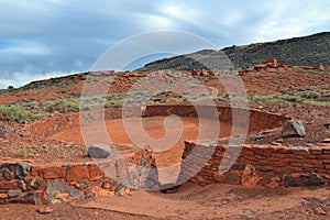 Wupatki National Monument, Ball Court near the Anasazi Pueblo in Southwest Desert Landscape, Arizona, USA