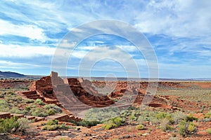 Wupatki National Monument with Pueblo Ruins in Southwest Desert Landscape, Arizona