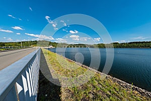 Wupper water reservoir in Remscheid with Fisheye in bright weather