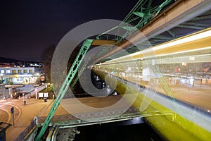 wuppertal germany schwebebahn train lights at night