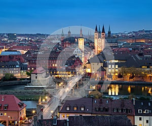 Wurzburg, Germany. Aerial cityscape at dusk