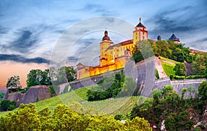 Wurzburg, Germany. Marienberg Fortress on sunset