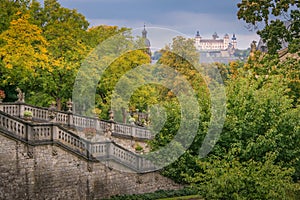 Wurzburg residence garden at autumn, Franconia, Germany