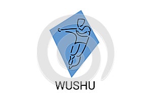 wushu sport vector line icon. sportman, fighting stance.