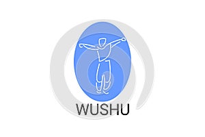 wushu sport vector line icon. sportman, fighting stance.