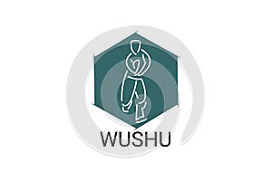 wushu sport vector line icon. sportman, fighting stance.