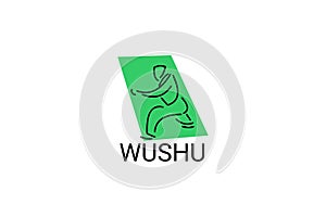 wushu sport vector line icon. sportman, fighting stance.