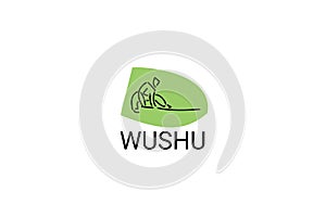 wushu sport vector line icon. sportman, fighting stance.