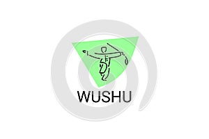 wushu sport vector line icon. sportman, fighting stance.