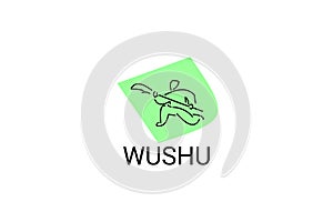 wushu sport vector line icon. sportman, fighting stance.