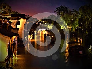 Wuzhen water town, Zhejiang province, China. Colours, night and precious scenery