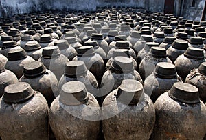 Jars used for fermenting rice wine in Wuzhen, China photo