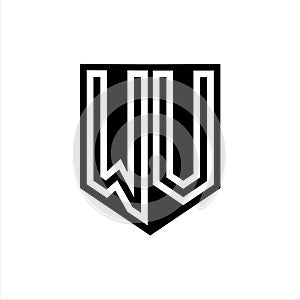 WV Logo monogram shield geometric white line inside black shield color design