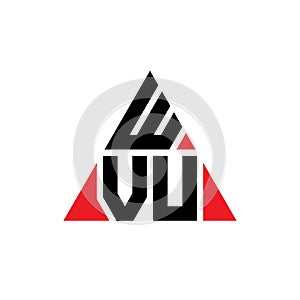 WVU triangle letter logo design with triangle shape. WVU triangle logo design monogram. WVU triangle vector logo template with red photo