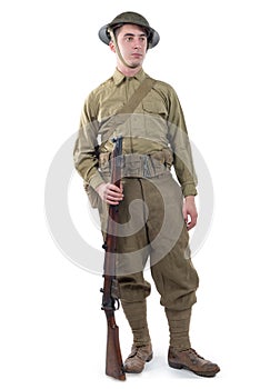 WW1 British Army Soldier from France 1918, on white photo
