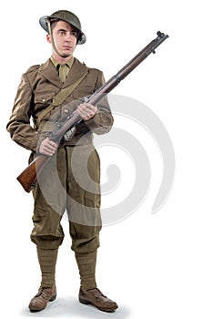 WW1 British Army Soldier from France 1918, on white photo