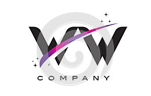 WW W Black Letter Logo Design with Purple Magenta Swoosh