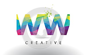 WW W Colorful Letter Origami Triangles Design Vector.