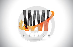 WW W Letter Logo with Fire Flames Design and Orange Swoosh.