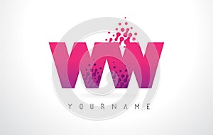 WW W Letter Logo with Pink Purple Color and Particles Dots Design.