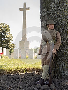 WW1 soldier US at war cemetary in france or Belgium