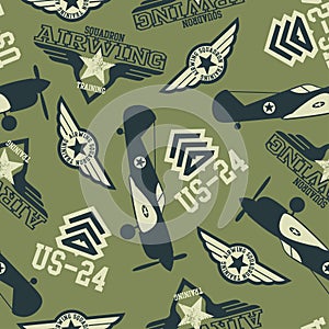 WW2 air squadron seamless pattern