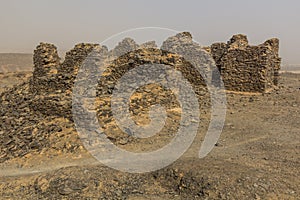 WW2 lookout post ruins at Gebel al Ingleez mountain near Bahariya oasis, Egy