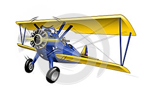 WWI Bi-plane Warbird Cartoon Illustration