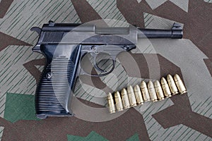 WWII era nazi german army 9 mm semi-automatic pistol with ammunition