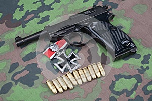 WWII era nazi german army 9 mm semi-automatic pistol with Iron Cross award