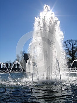 WWII Memorial Washington DC, backlit fountain