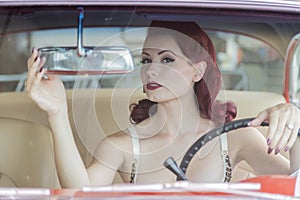 WWII Pinup Model And Muscle Car