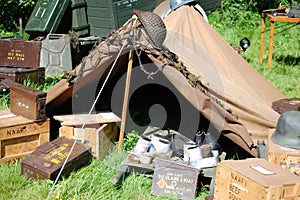 WWII Tent and ammo boxes