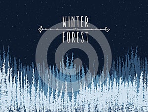 Wwinter night forest landscape falling snow vector