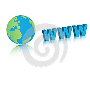 Earth globe with www text, world wide web concept