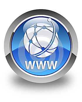 WWW (global network icon) glossy blue round button