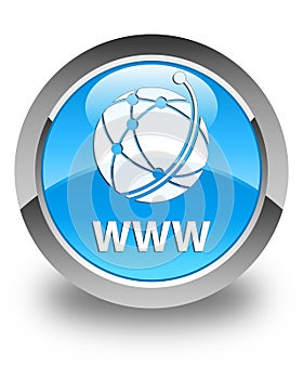 WWW (global network icon) glossy cyan blue round button