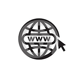 WWW globe with arrow - black icon on white background vector illustration for website, mobile application, presentation, infograph